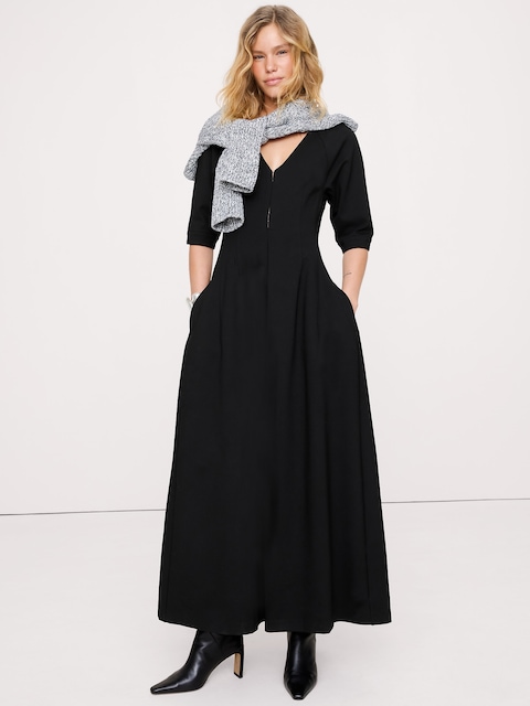 fitted lace wedding dress Collins Striped Maxi Dress in Grey main image 0