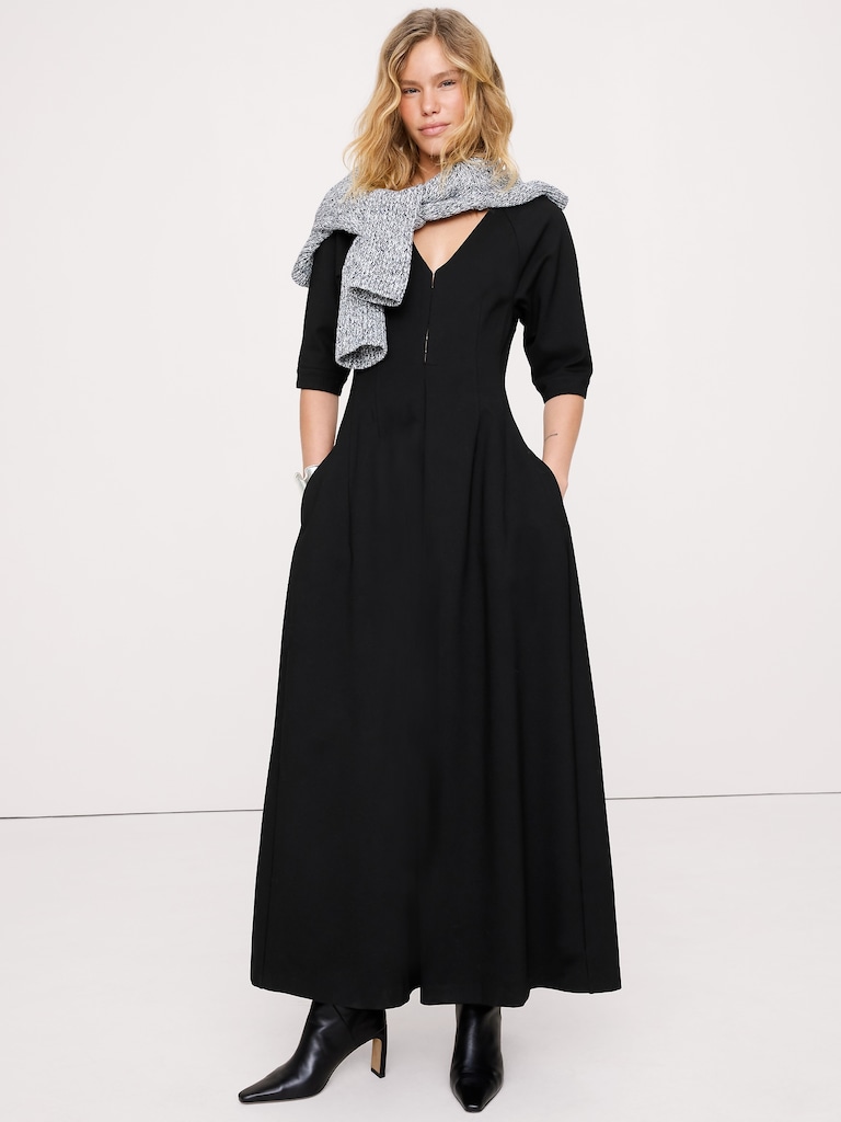 Ponte Puff-Sleeve Maxi Dress