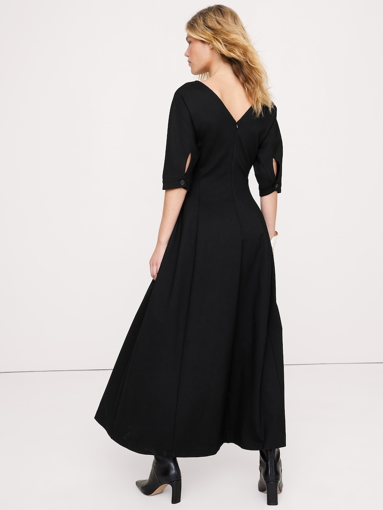 Ponte Puff-Sleeve Maxi Dress