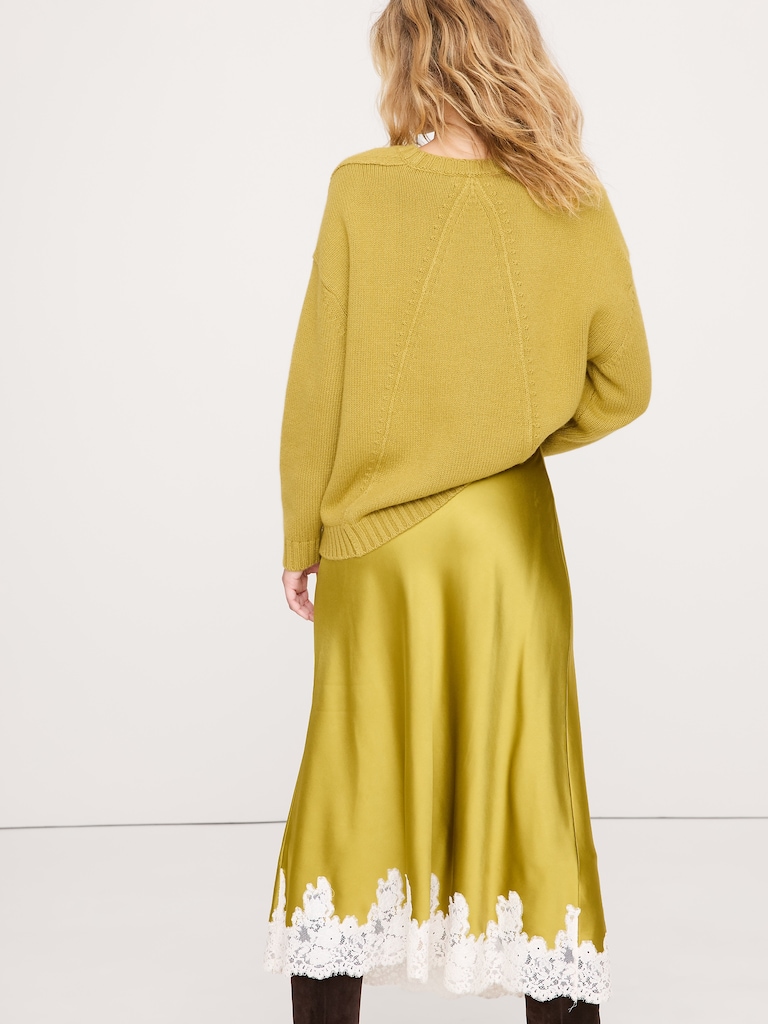 Chandail surdimensionné ras du cou en laine mérinos et coton