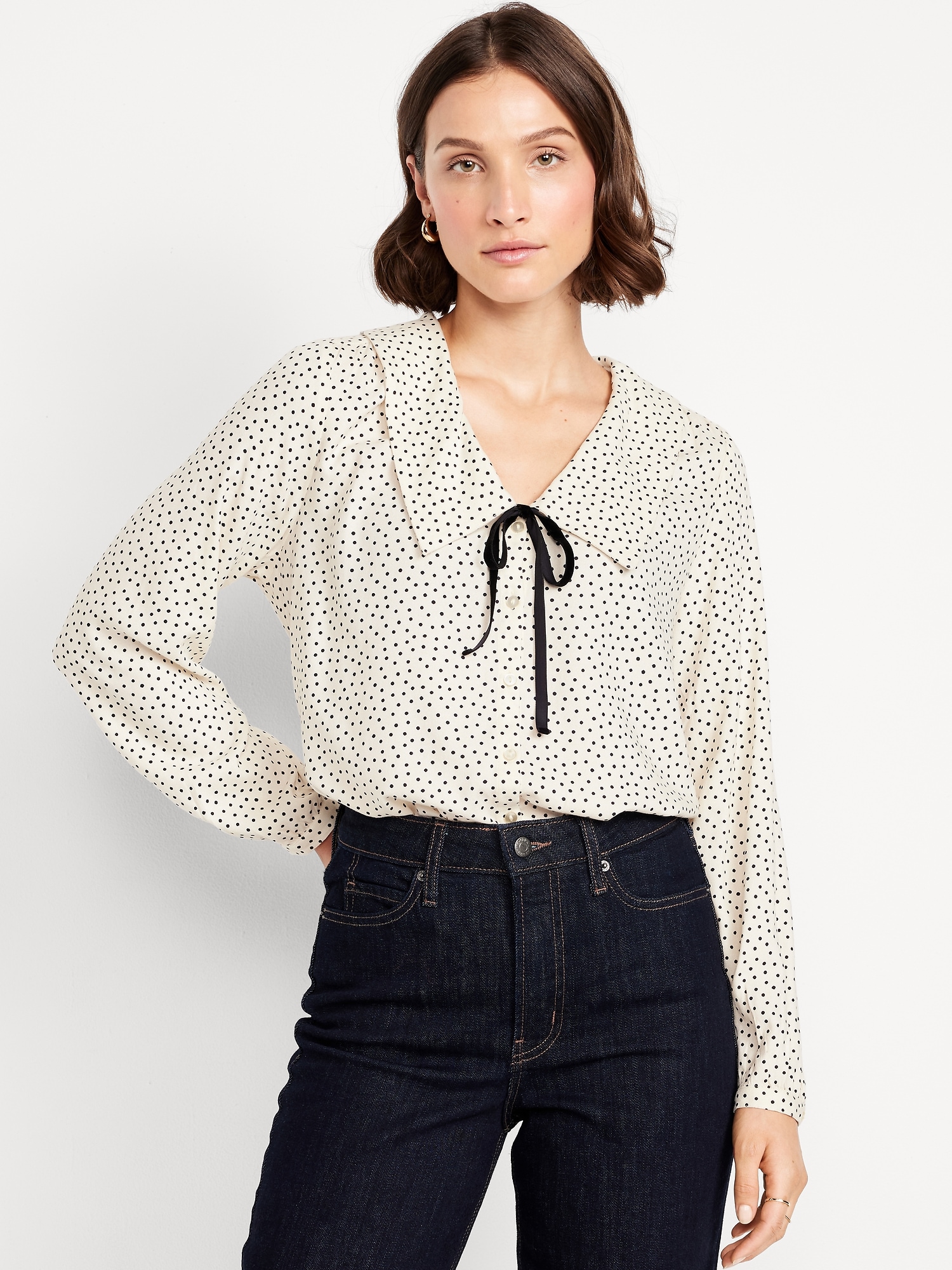 V-Neck Button-Down Crepe Top