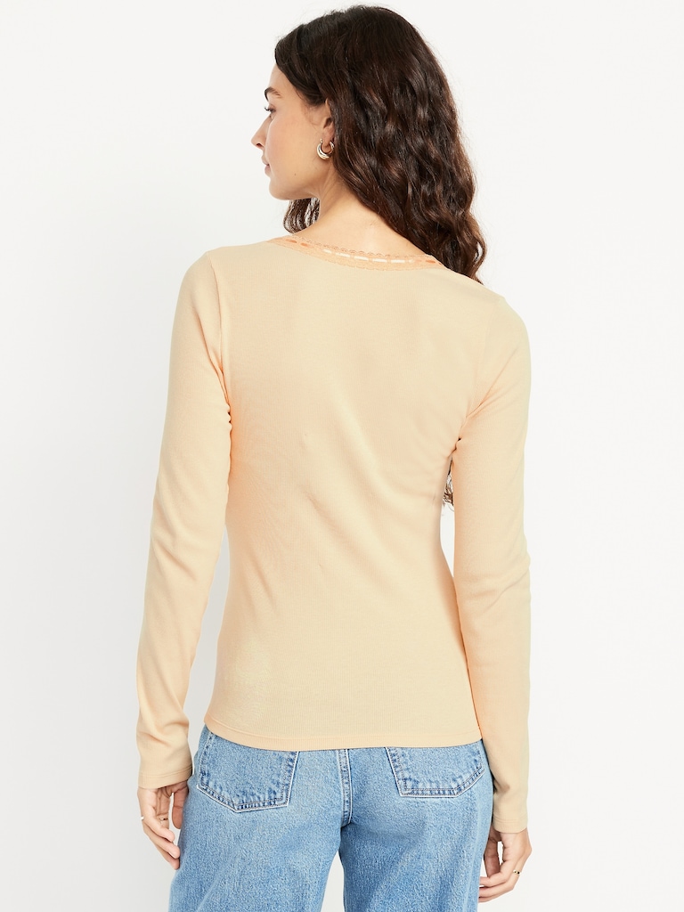Scoop-Neck Long-Sleeve Ribbed Top