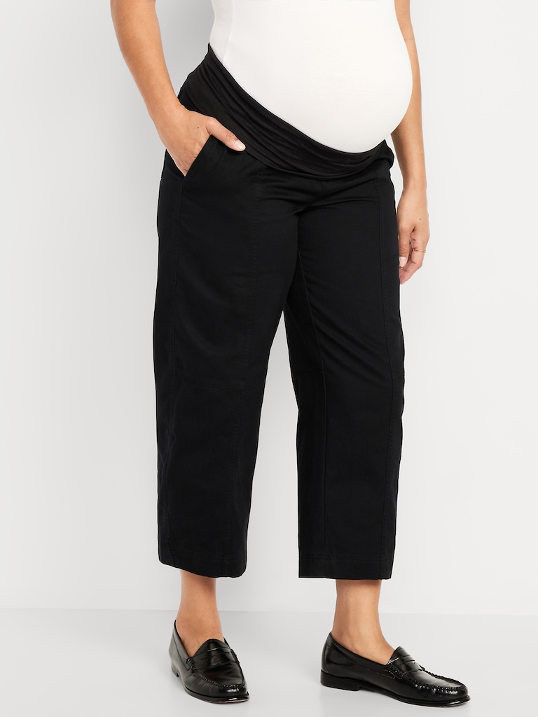 Maternity Rollover Waist Barrel Leg Ankle Pants