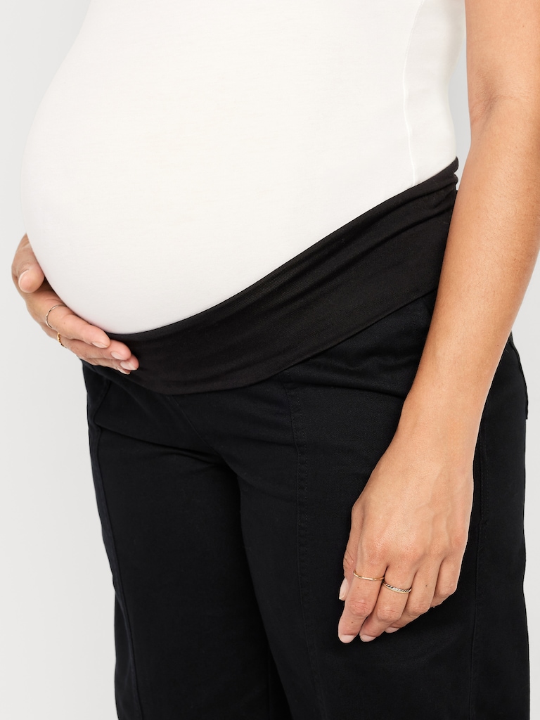 Maternity Rollover Waist Barrel Leg Ankle Pants