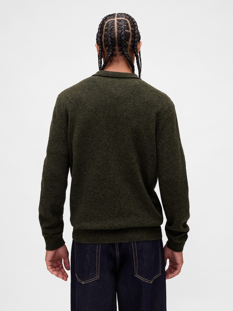 Merino Wool-Blend Polo Sweater