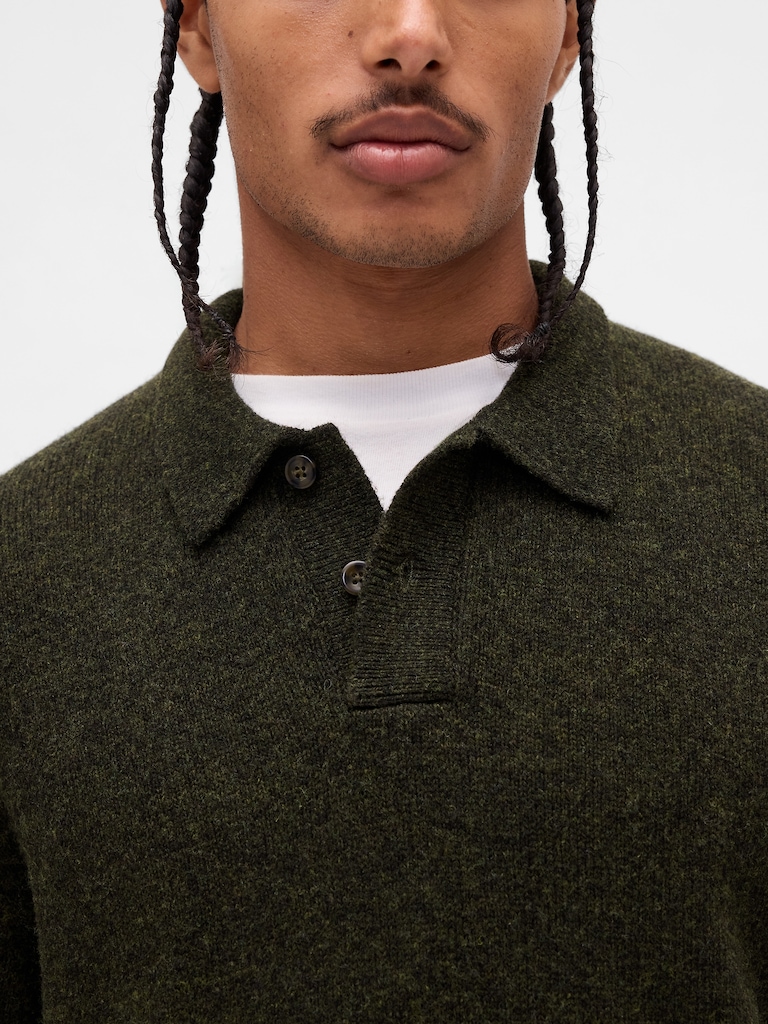 Merino Wool-Blend Polo Sweater