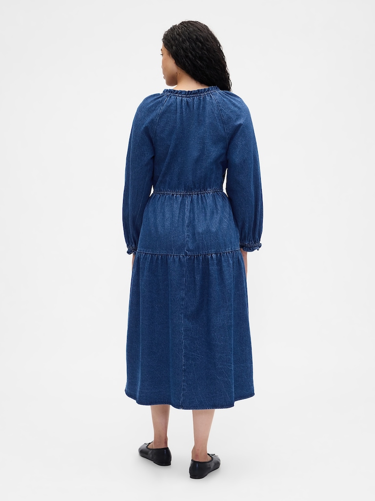Tiered Denim Western Midi Dress