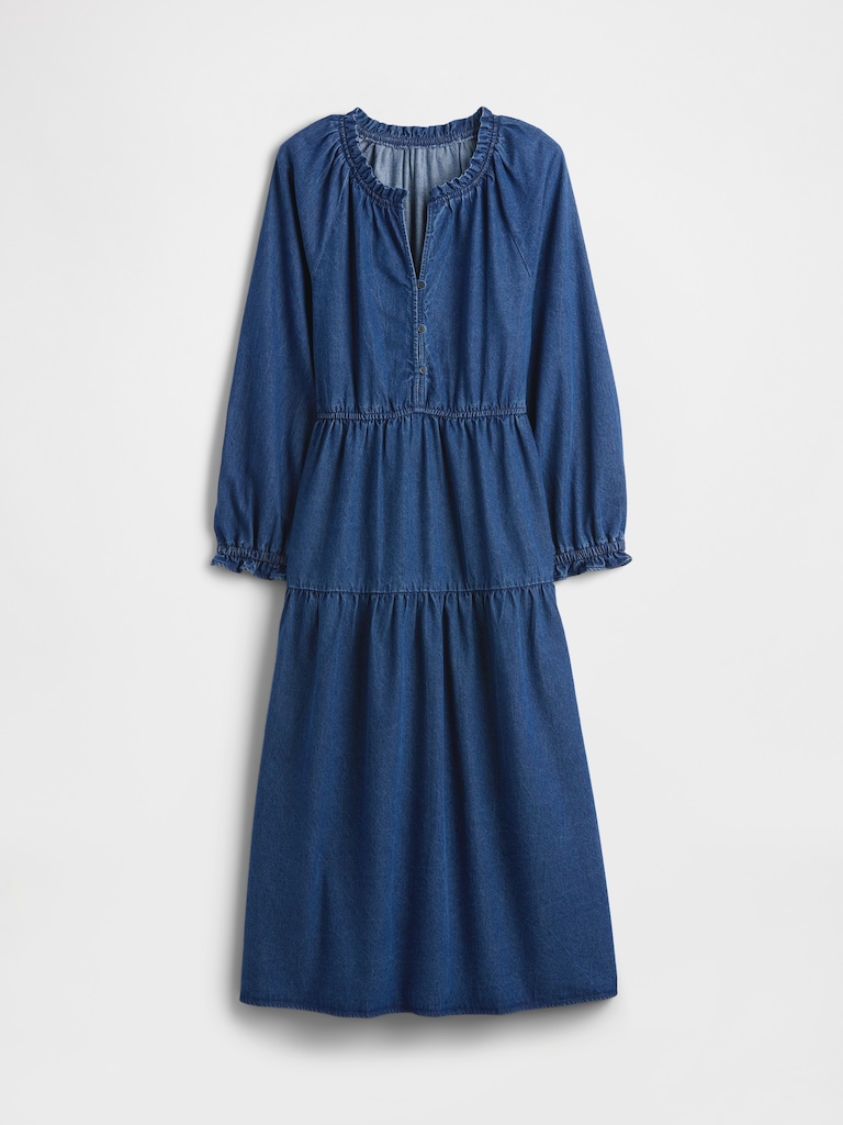 Tiered Denim Western Midi Dress