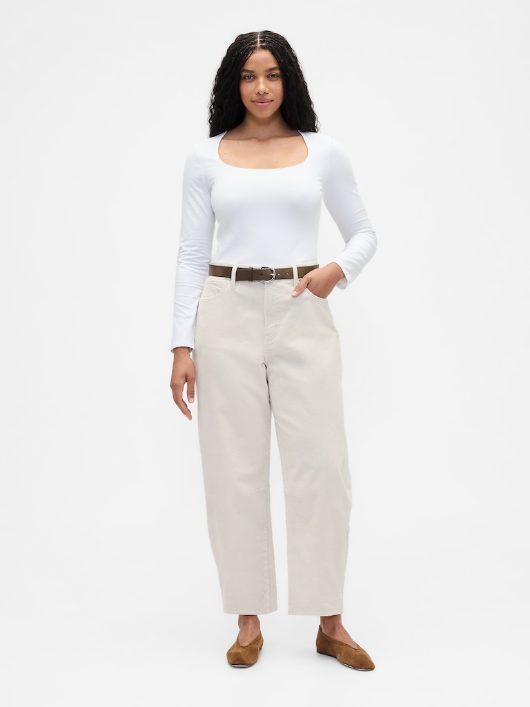 High Rise Barrel Corduroy Pants