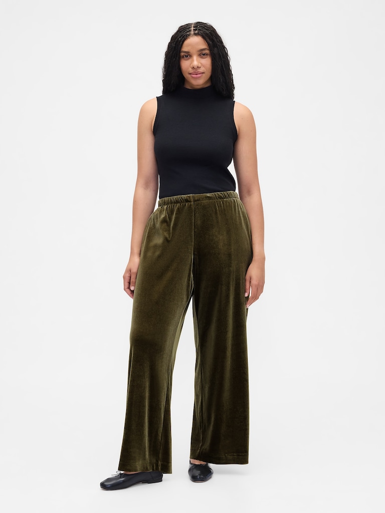 Recycled Pull-On Velour Wide-Leg Pants