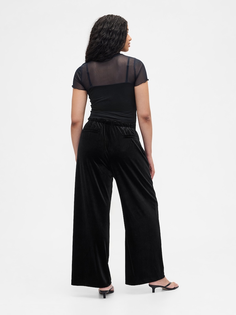 Recycled Pull-On Velour Wide-Leg Pants