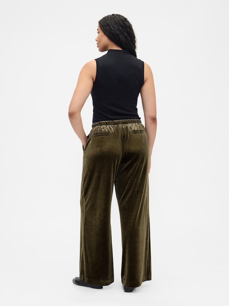 Recycled Pull-On Velour Wide-Leg Pants