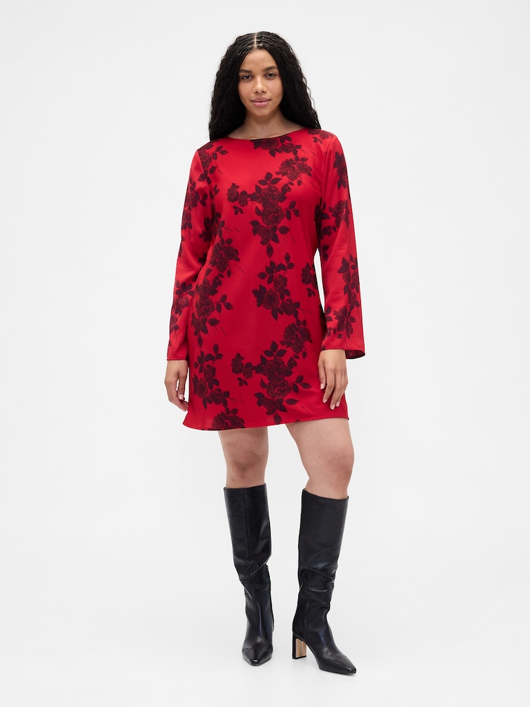 Satin Boatneck Mini Dress