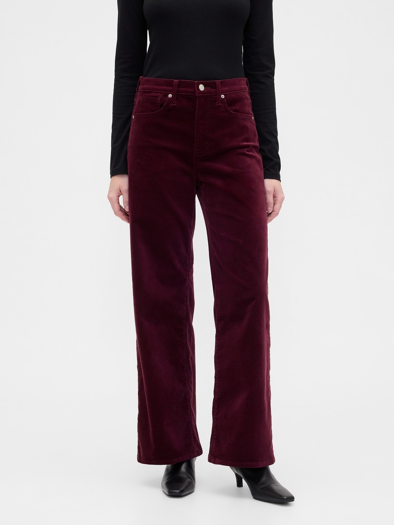 High Rise Wide-Leg Velvet Pants