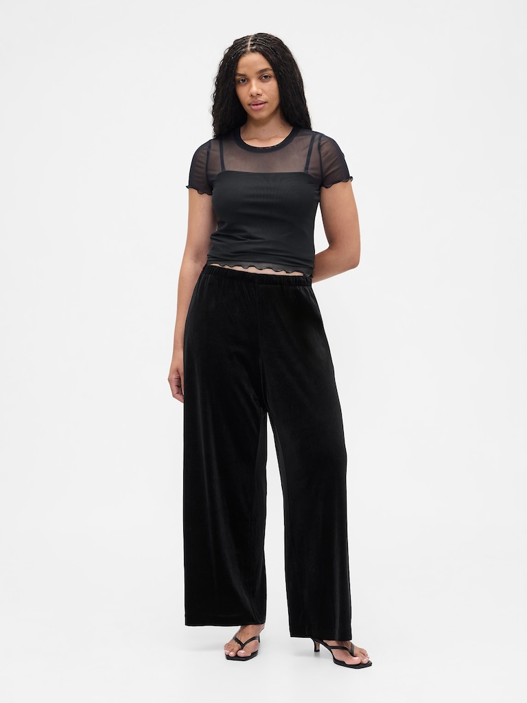Recycled Pull-On Velour Wide-Leg Pants
