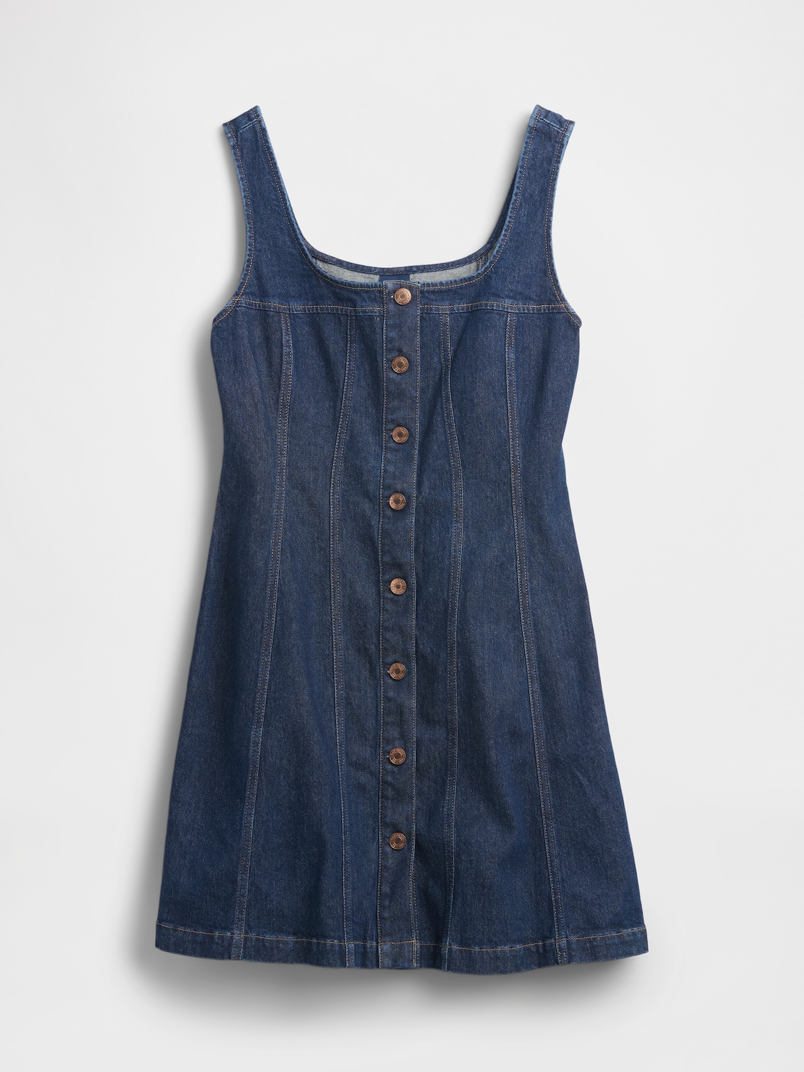 Denim Seamed Button-Front Mini Dress