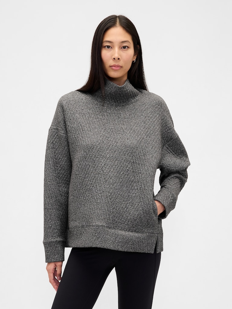 GapFit Quilted Jacquard Knit Funnel-Neck Pullover