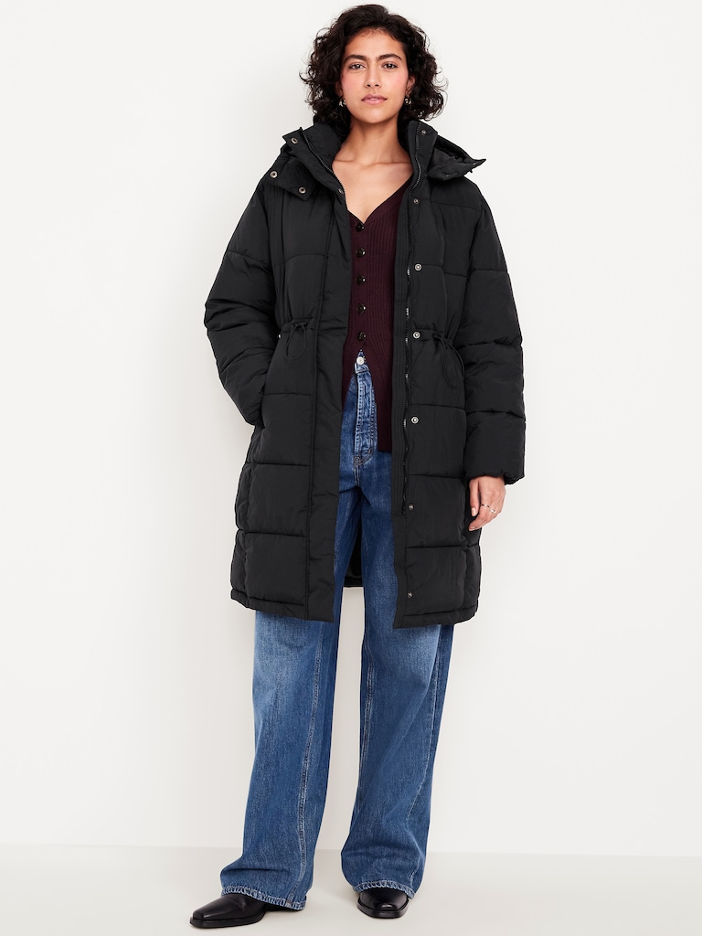 Water-Resistant Quilted Long Puffer Jacket