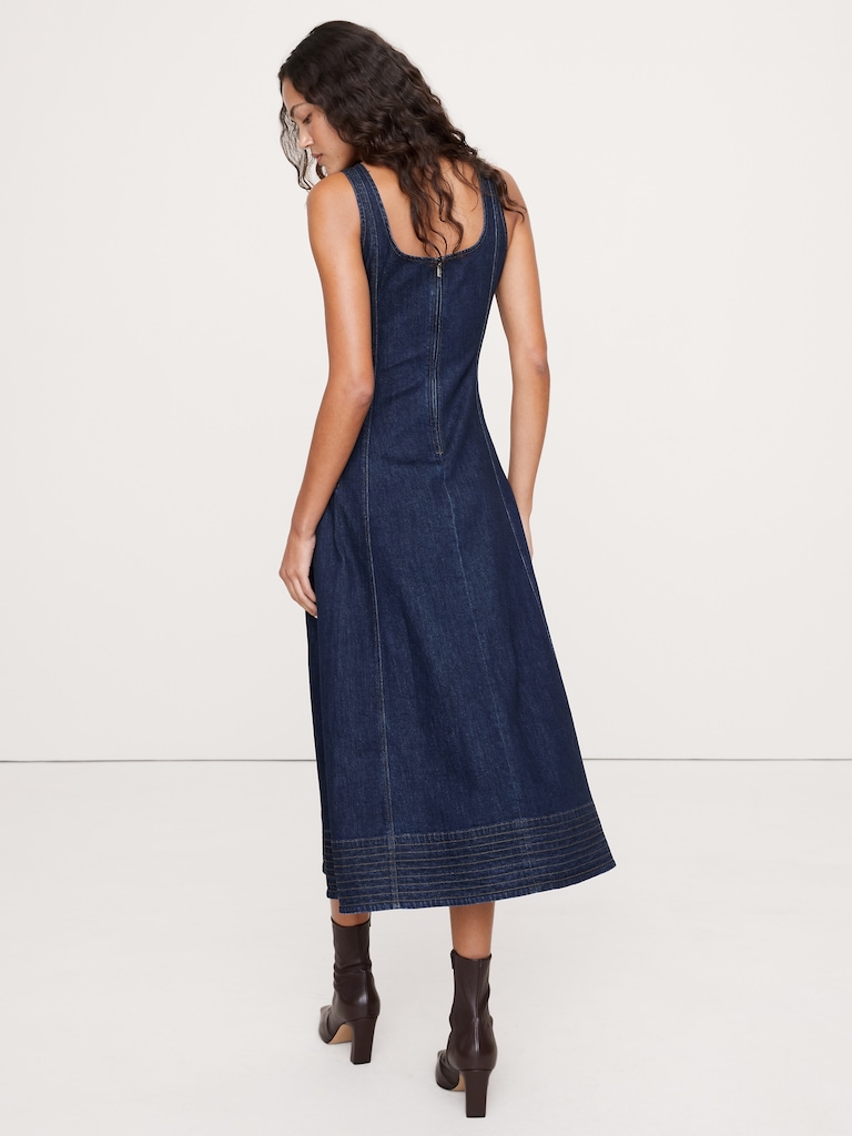 Denim Scoop-Neck Midi Dress