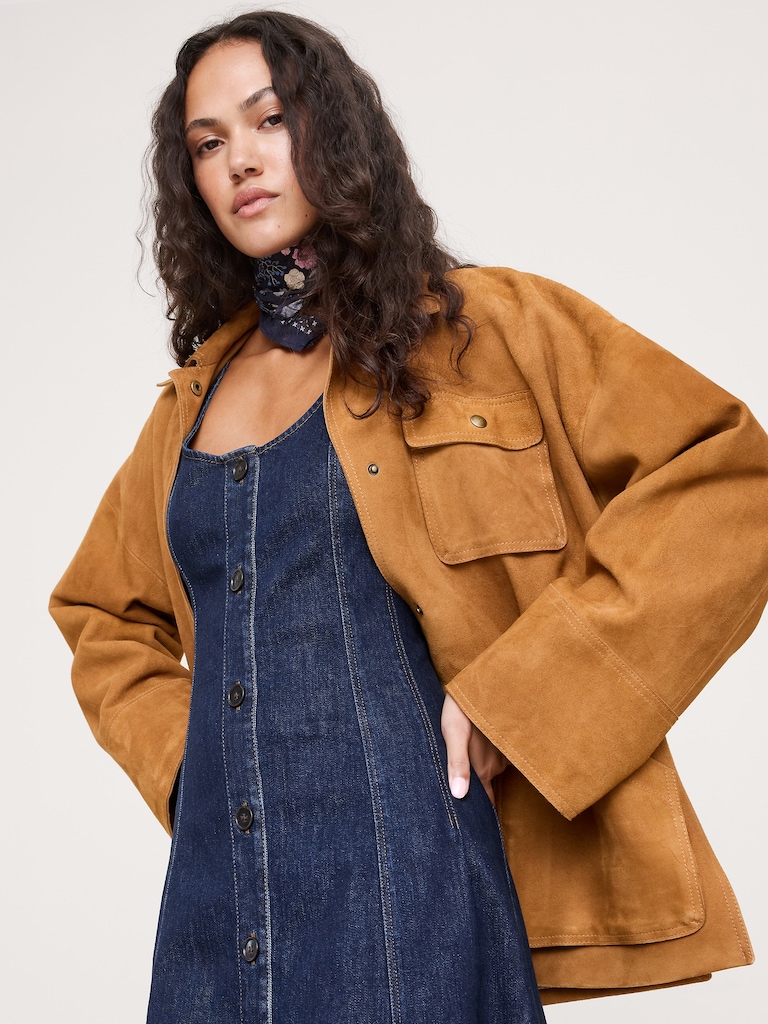 Denim Scoop-Neck Midi Dress