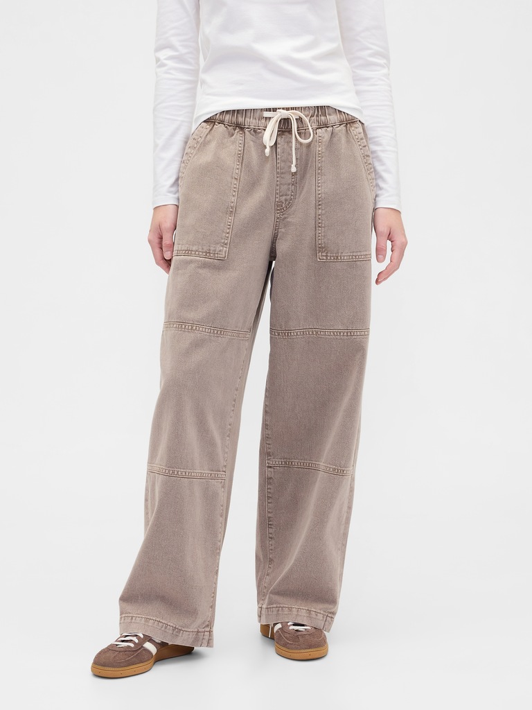 High Rise Pull-On Wide-Leg Utility Jeans