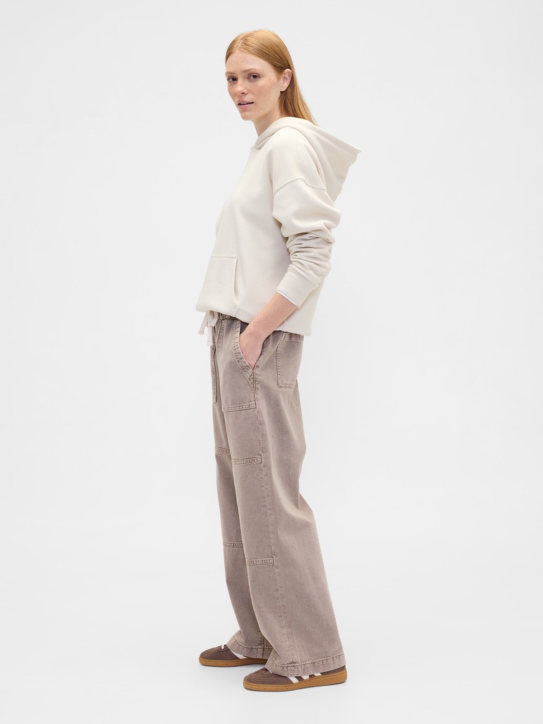 High Rise Pull-On Wide-Leg Utility Jeans