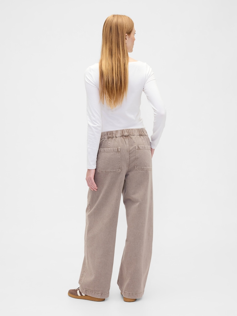 High Rise Pull-On Wide-Leg Utility Jeans