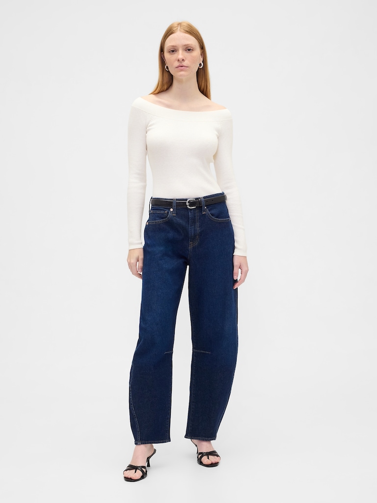 Ribbed Off-Shoulder Sweater