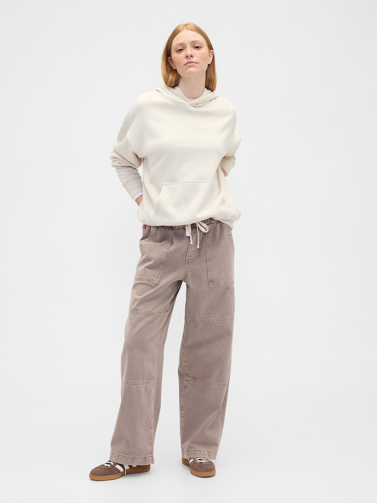 High Rise Pull-On Wide-Leg Utility Jeans