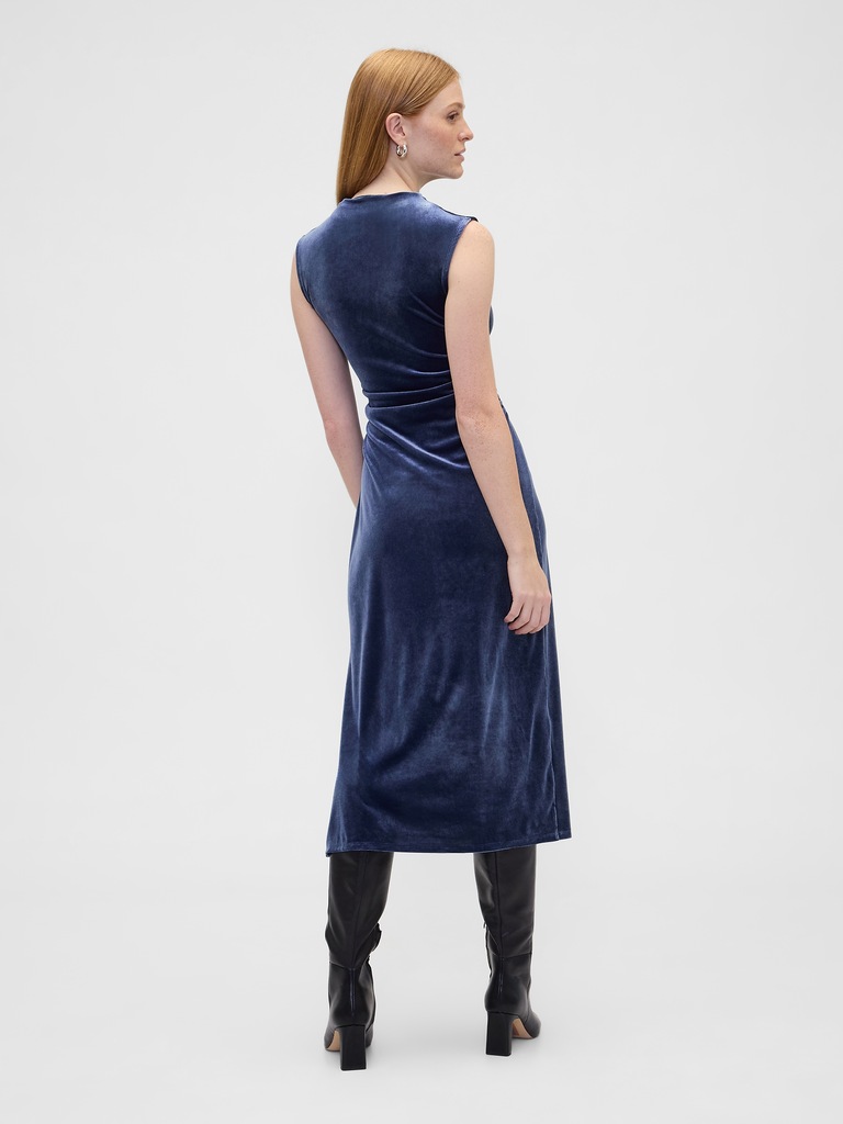 Ruched Velvet Mockneck Midi Dress