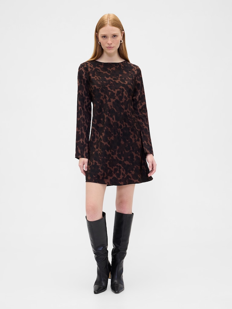 Satin Boatneck Mini Dress