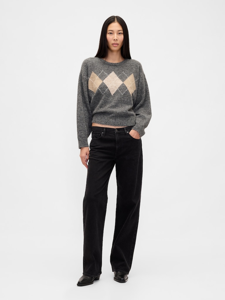 Fuzzy Argyle Crop Sweater