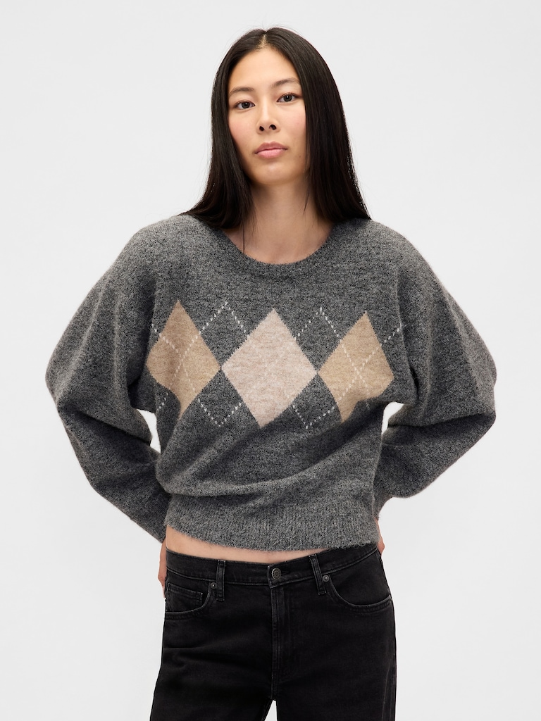 Fuzzy Argyle Crop Sweater