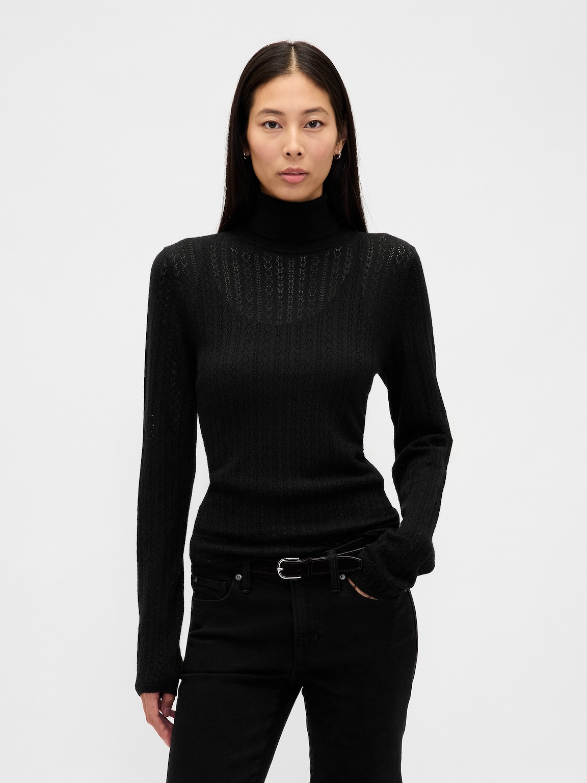 Pointelle Turtleneck Sweater