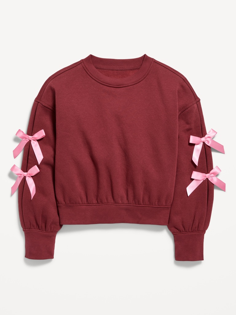 Cozy Bow-Sleeve Crew-Neck Sweatshirt for Girls
