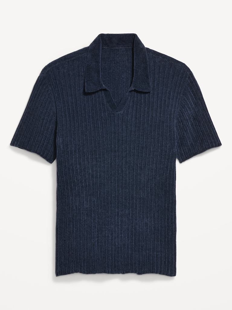 Short-Sleeve Chenille Polo Sweater