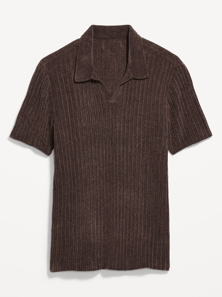 Short-Sleeve Chenille Polo Sweater