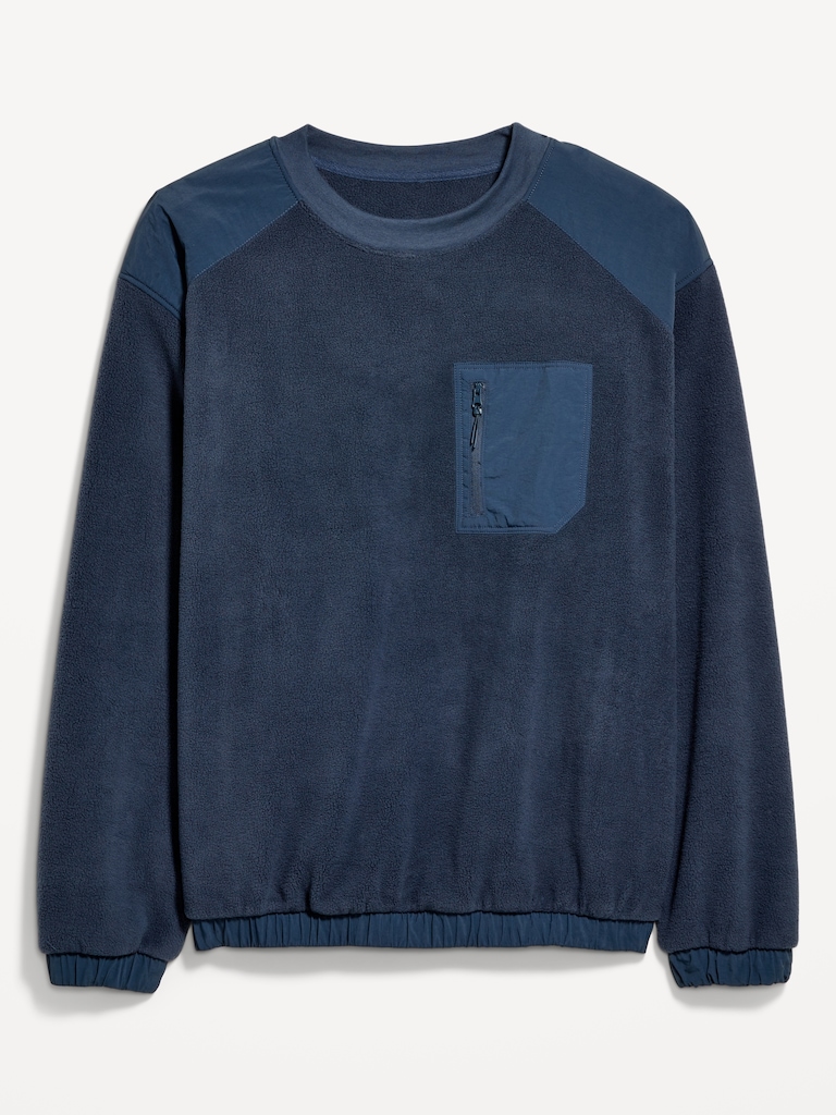 Oversized Microfleece Utility Pocket Crew-Neck