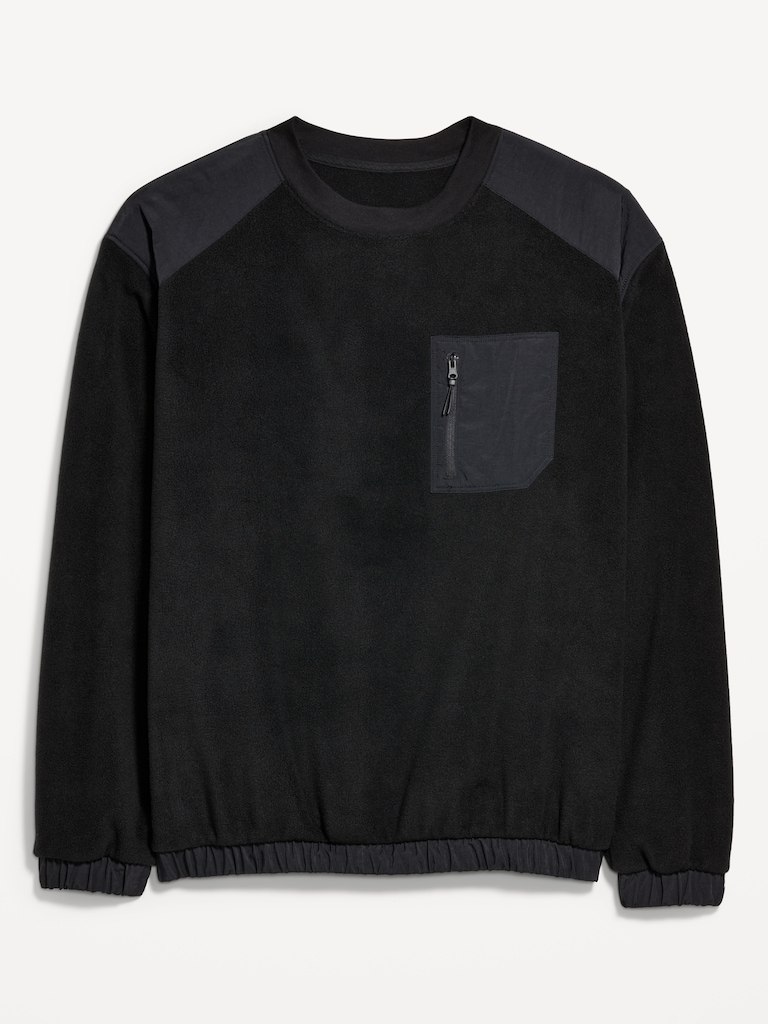 Oversized Microfleece Utility Pocket Crew-Neck