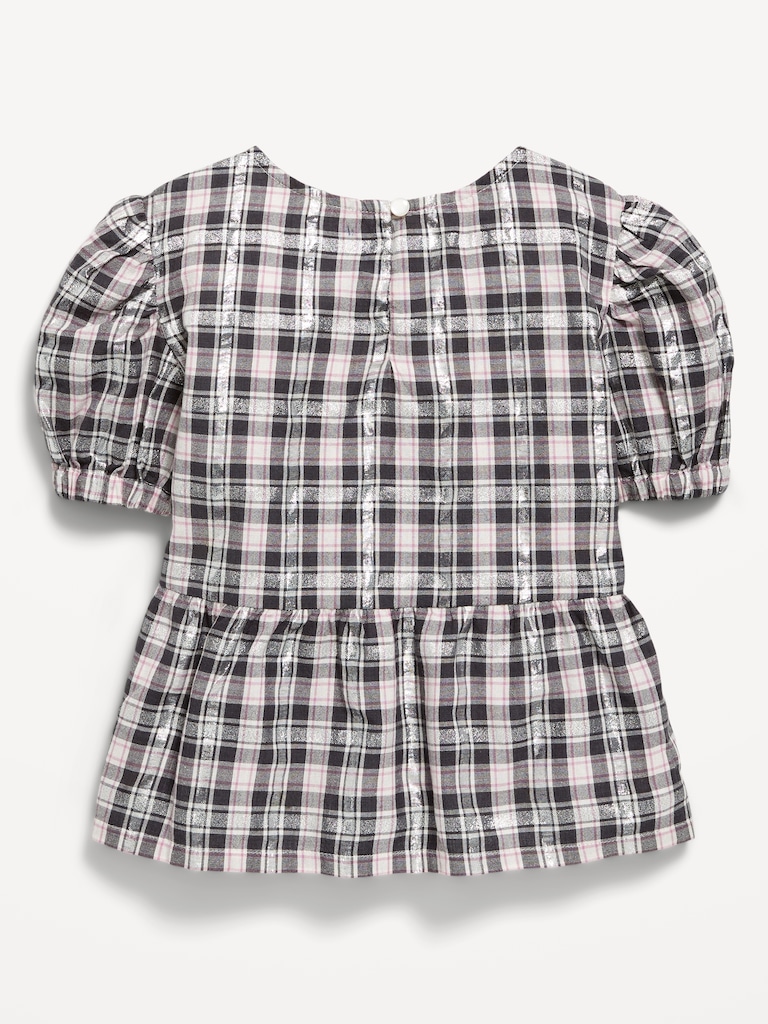 Puff-Sleeve Plaid Peplum Top for Toddler Girls