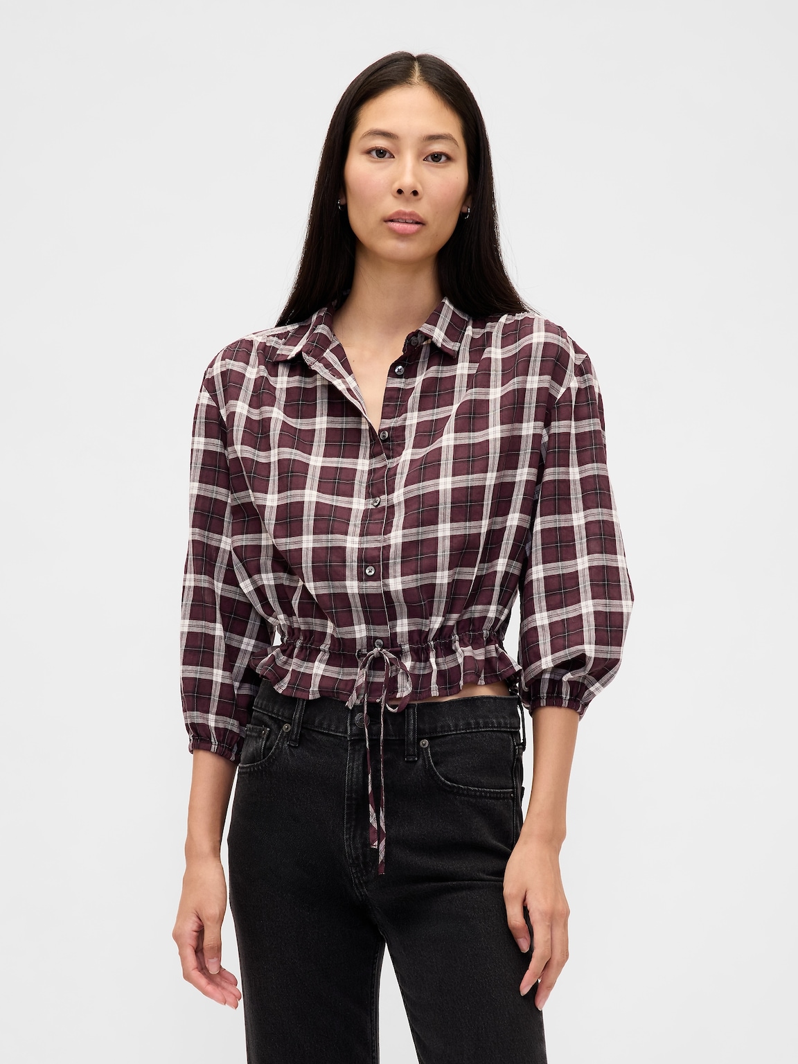 Plaid Tie-Waist Top