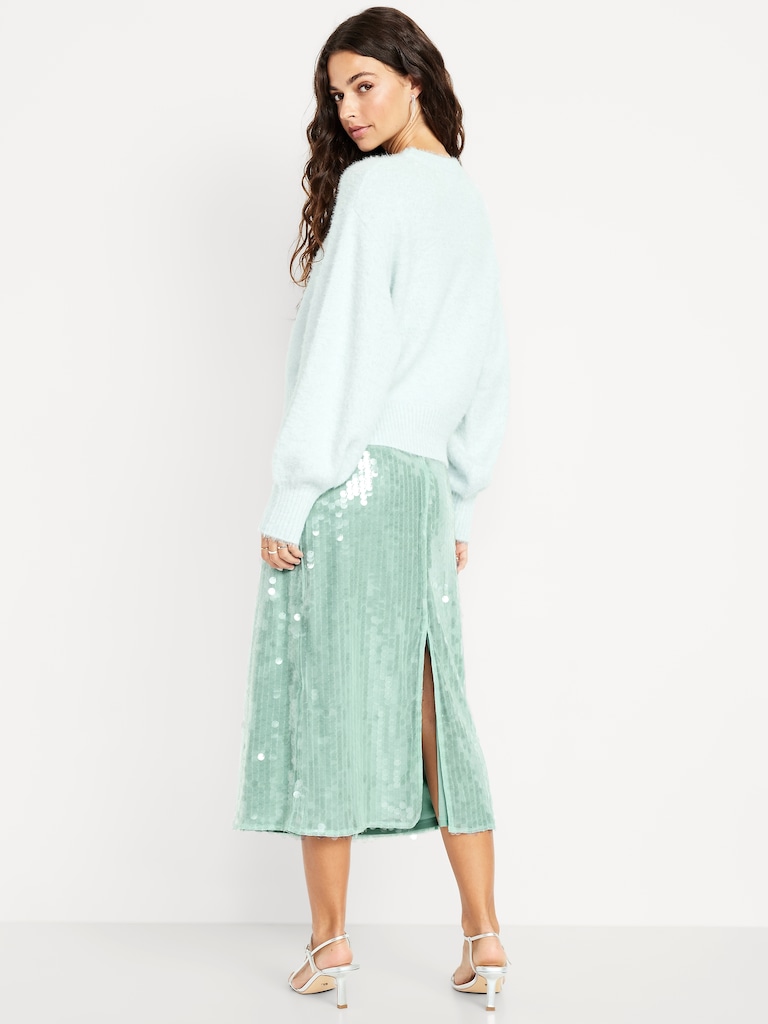 High-Waisted Sequin Midi Pencil Skirt