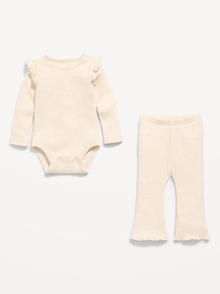 Ribbed Ruffle-Trim Bodysuit and Pants Set for Baby
