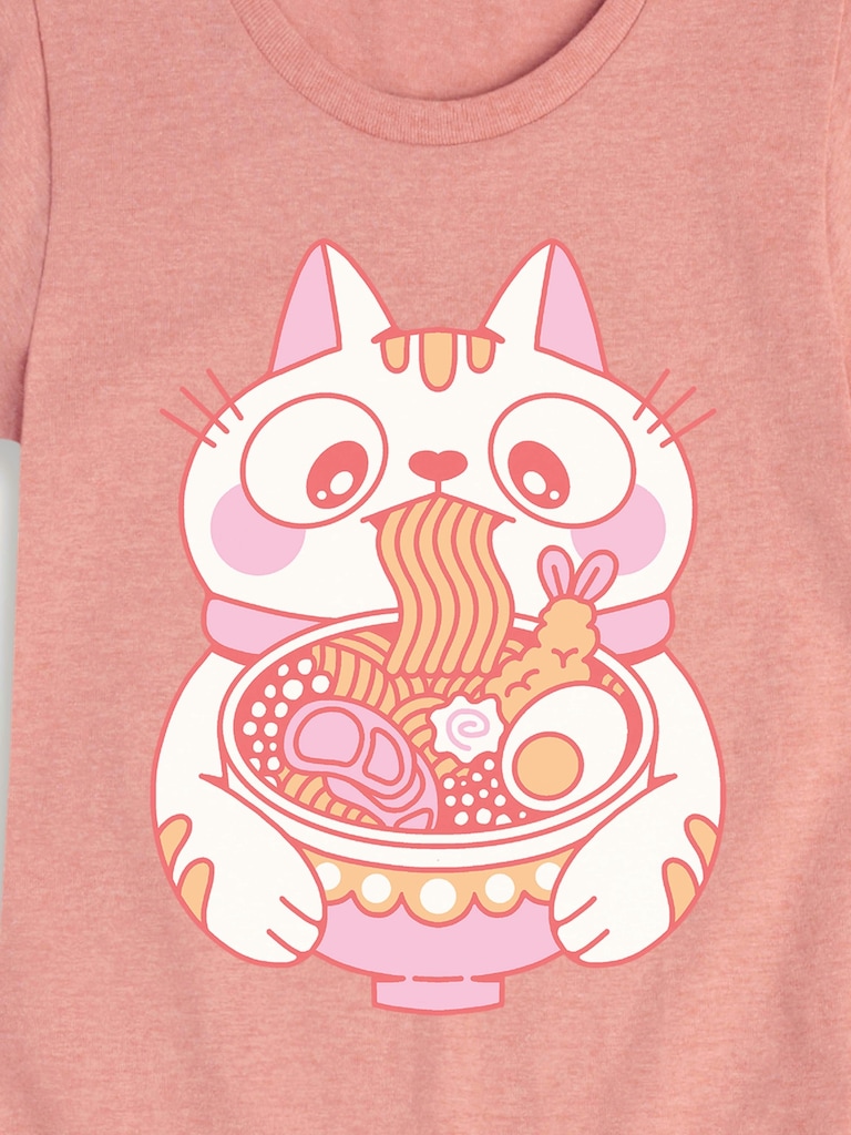 Ramen Cat Fitted Short Sleeve T-Shirt For Girls