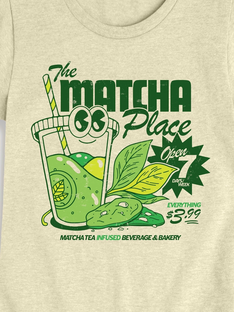 Kawaii Matcha Fitted Short Sleeve T-Shirt For Girls
