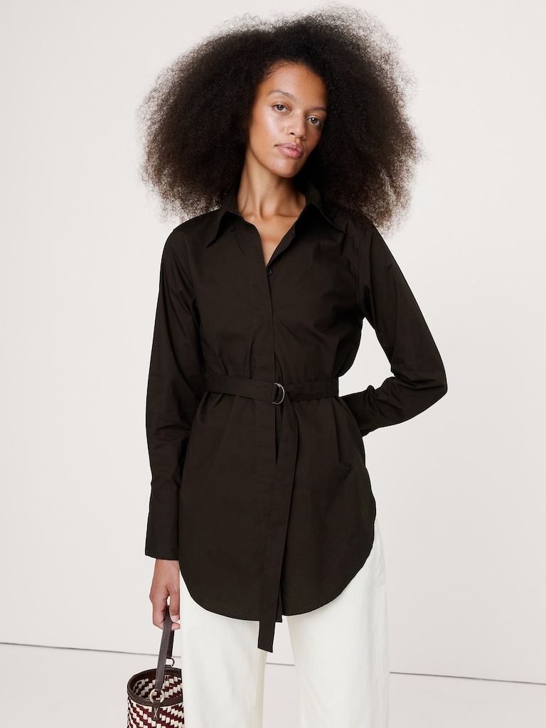 Cotton Poplin Belted Tunic Shirt