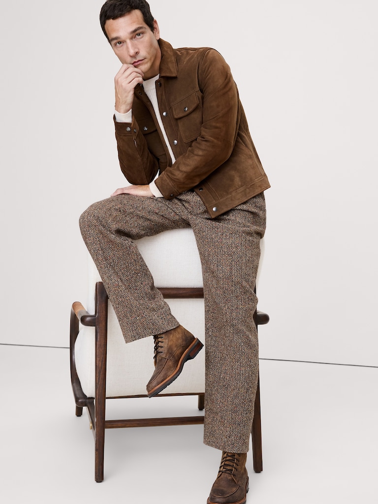 Relaxed Pleated Italian Herringbone Pant