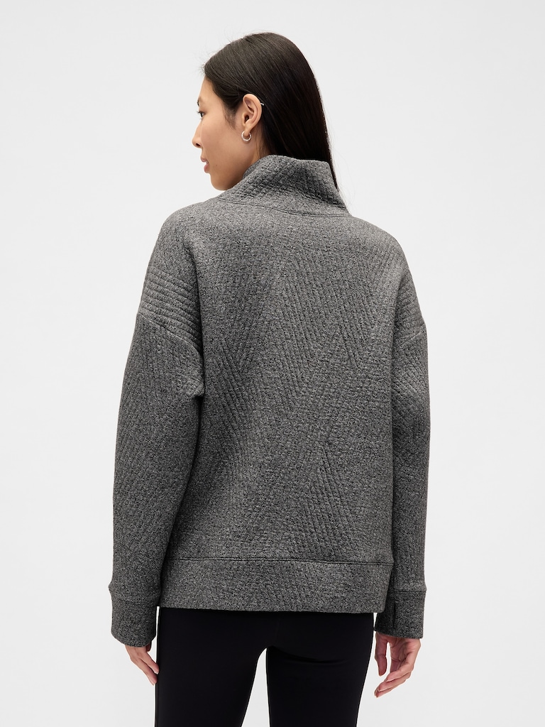 GapFit Quilted Jacquard Knit Funnel-Neck Pullover