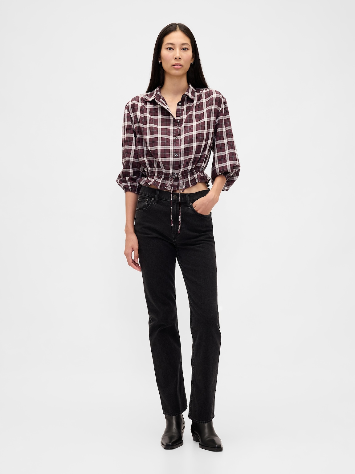Plaid Tie-Waist Top