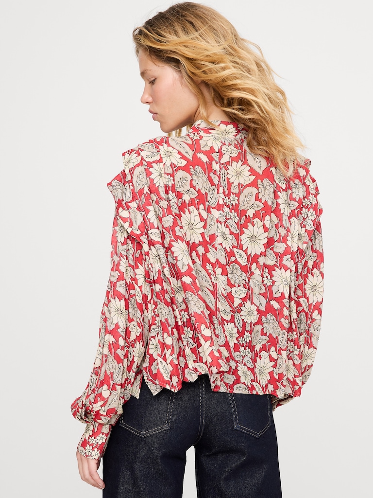 Sheer Pleat-Shoulder Top